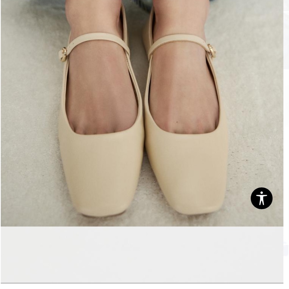 NWT Beige ZARA Genuine Soft Leather Mary Jane Ballet Flats Women's Sz 8 EU 39